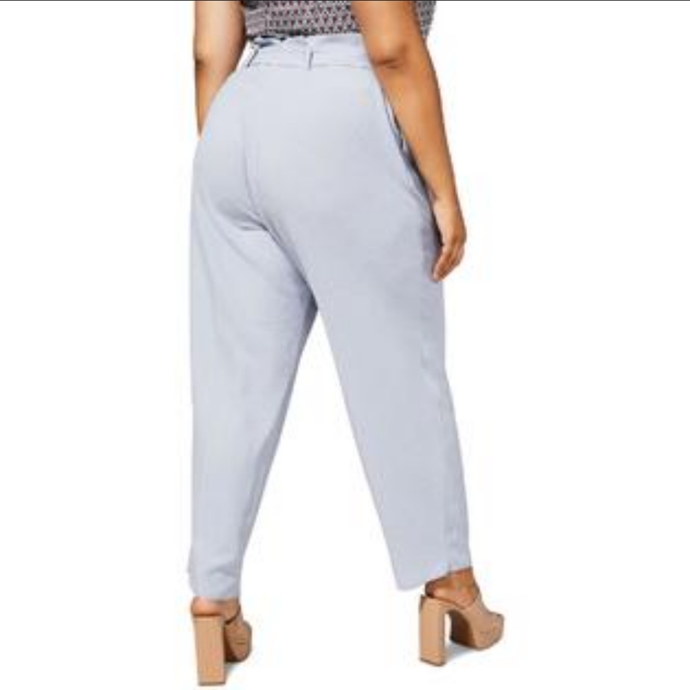 Bar III 16W Paperbag Waist Pants Moonstone Blue Gray Pleated Crepe High Rise - Picture 7 of 10